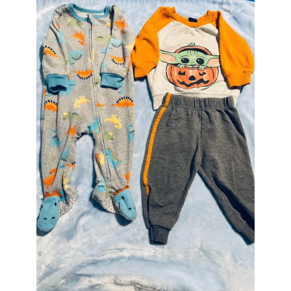 Absorba Dinosaur Fleece Sleeper & Star Wars Grogu Halloween Outfit Set 12M